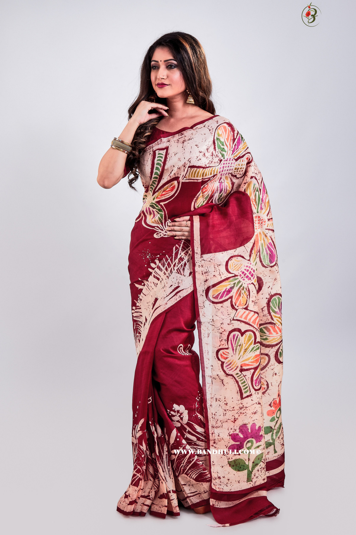 Foring Motif Mulberry Silk Batik Saree